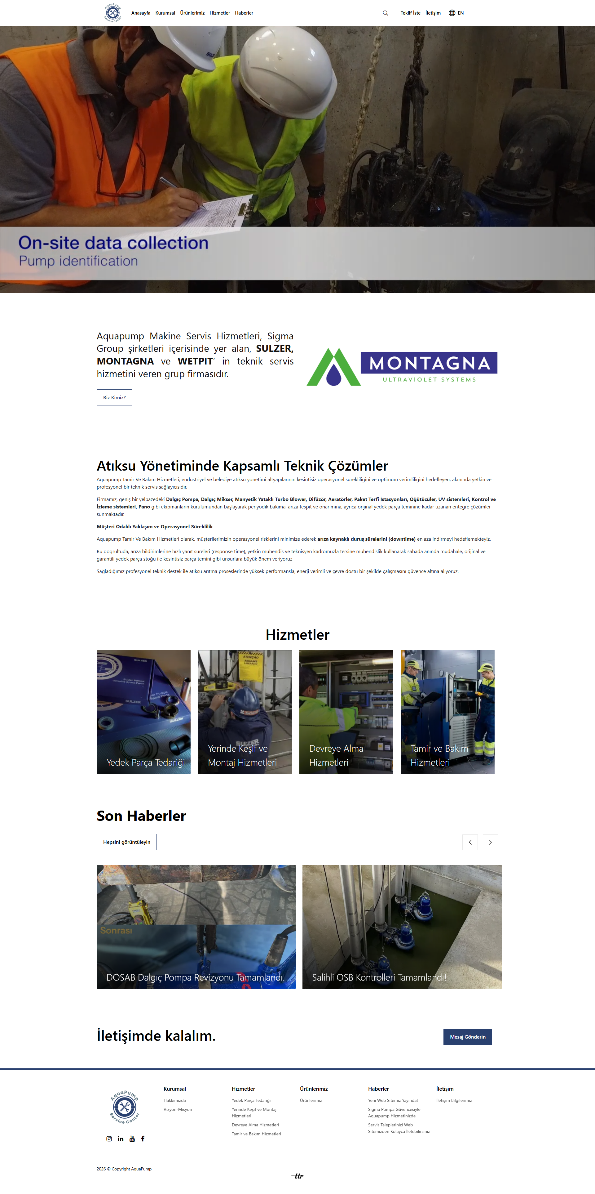 AquaPump web sitesi ekran görüntüsü
